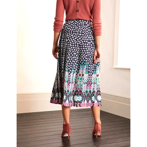 Boden Musgrave Skirt Pleated Black Pink Purple Floral Midi Elegant Glam 4 NWOT - Picture 3 of 12